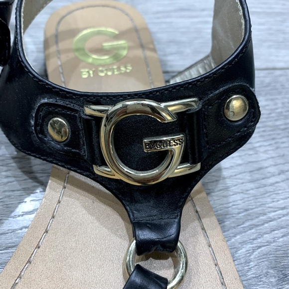 G By Guess Black and Gold Gladiator Sandals - Picture 4 of 5